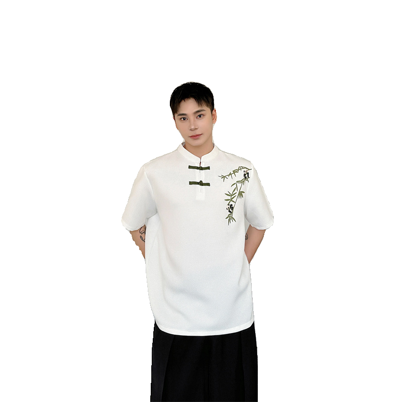 新中式汉服印花熊猫夏季半袖P65,男装T恤,星座1009（原B233）