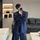 设计感小众高级感条纹时尚西装套装男P185，男装西服套装，星座1009（原B233）