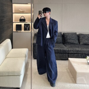 设计感小众高级感条纹时尚西装套装男P185图片