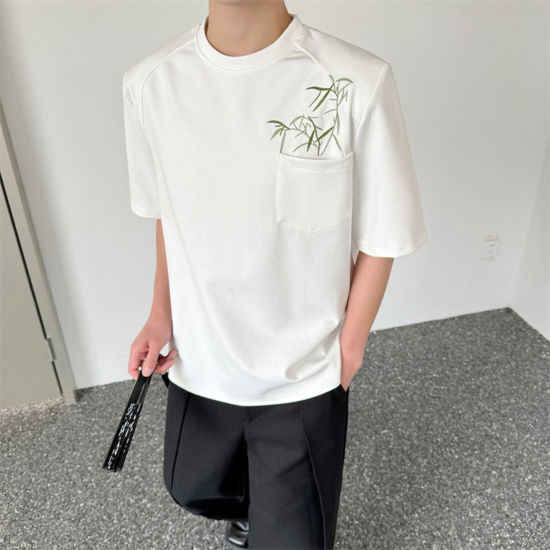 夏季改良新中式绣竹短袖T男P65图片