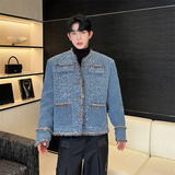 网红重磅水洗花牛仔廓阔形小香风外套男痞帅上衣男明星同款厚P165，女装短外套，星座1009（原B233）