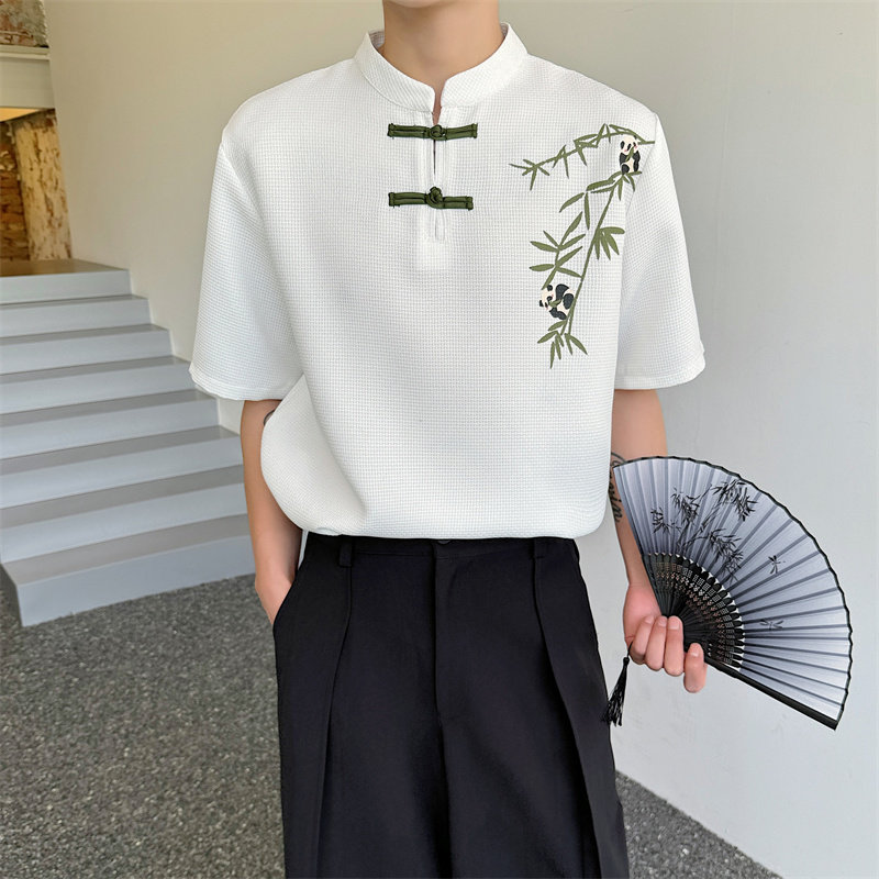 新中式汉服印花熊猫夏季半袖P65,男装T恤,星座1009（原B233）