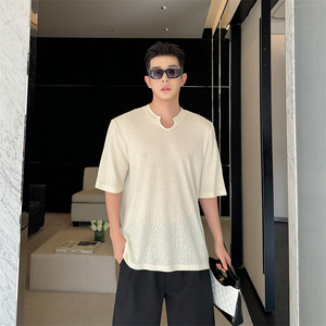 夏季超舒服透气海岛旅游风宽松半袖男禁欲系韩版发型师T袖P55图片