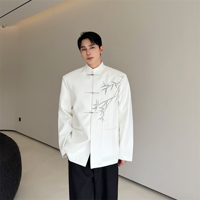 新中式立领翠竹民族风唐装外套男飞机扣手工西服外套P135,男装民族服装,星座1009（原B233）