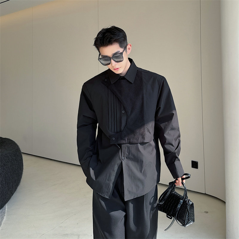 韩版结构型衬衫男小众设计感潮流黑白长袖上衣男P85,男装衬衫,星座1009（原B233）