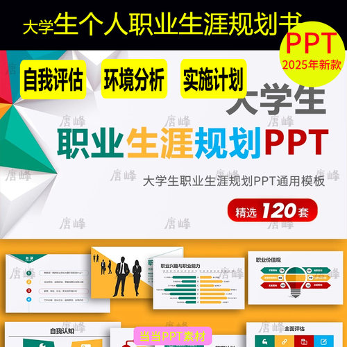 大学生个人职业生涯规划书简约就业指导求职工作计划通用ppt模板