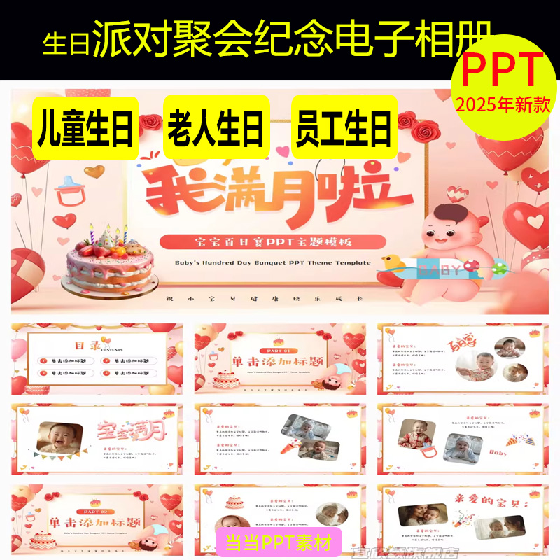 公司员工生日快乐PPT模板职场同事朋友生日派对聚会纪念电子相册