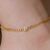 小众轻奢镀18K金链条锆石脚链女ins冷淡风个性 时尚 设计感不掉色