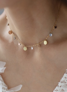 不掉色ins风简约小亮片圆形项链