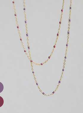 不掉色紫色浆果色滴油项链锁骨链彩色豆豆圆珠简约可叠戴颈链