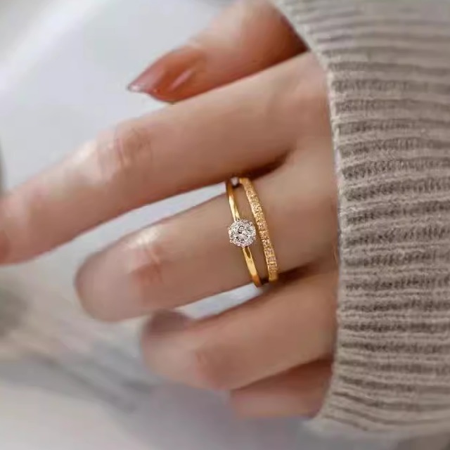 【可戴洗澡】高品质金色双层锆石微镶戒指女精致设计感高级轻奢