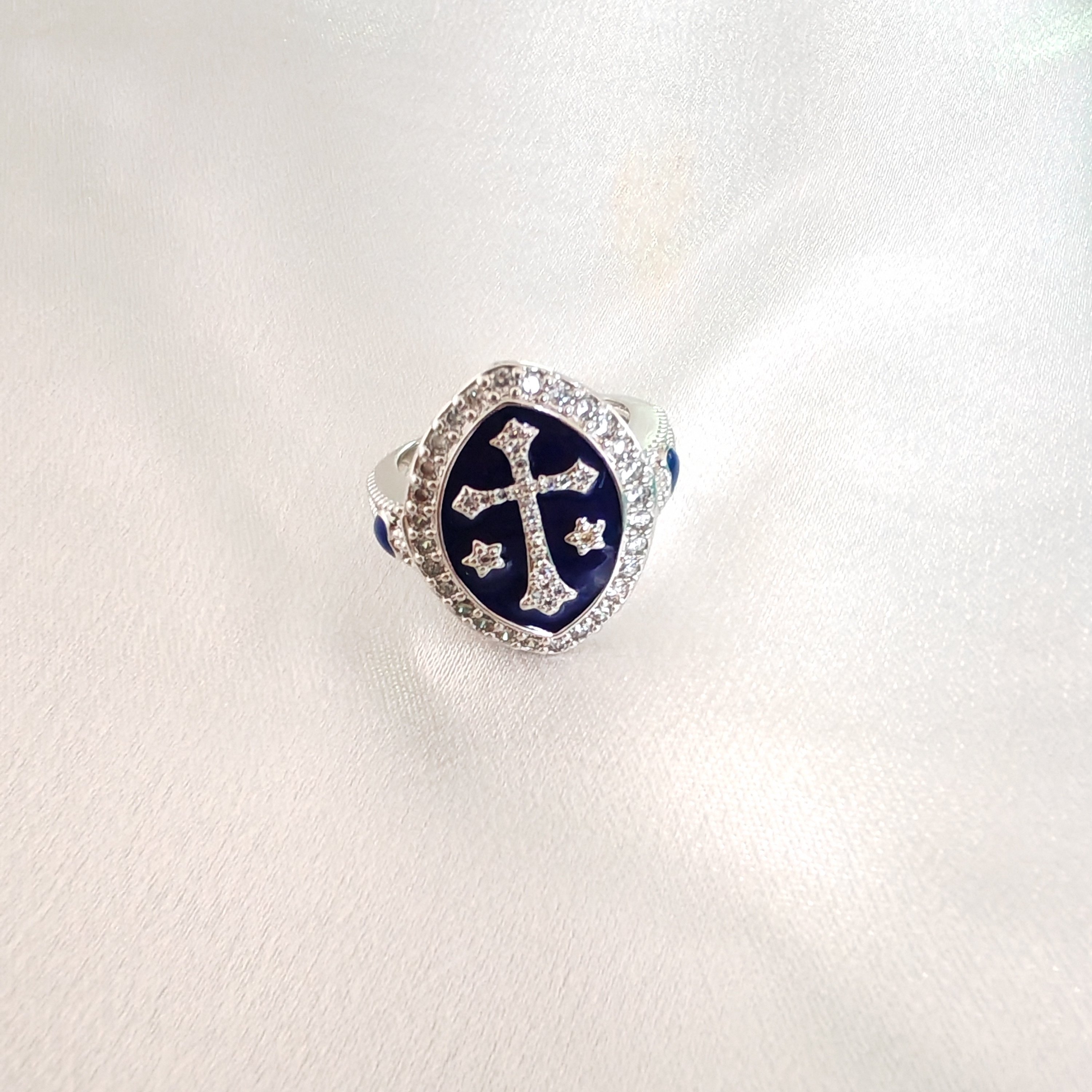 松柏之家原创爱心十字架戒指发光如星珐琅滴胶戒指复古圣诞节礼物