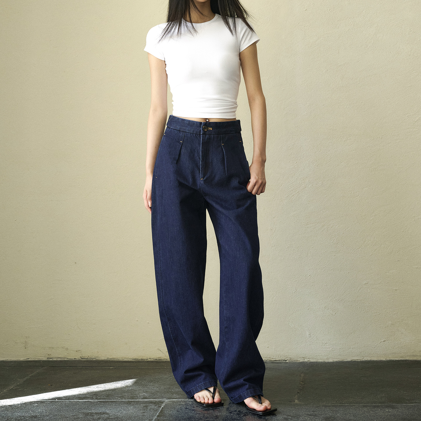 GUS经典复古深蓝色牛仔裤香蕉裤高腰纯棉宽松弯刀裤阔腿无弹长裤
