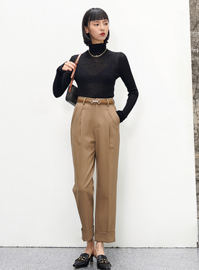 GUS老钱风秋冬挽裤脚九分西裤女高腰直筒垂感显瘦百搭休闲厚款