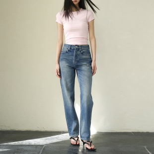 GUS窄版 土耳其进口面料酵洗工艺复古全棉无弹质感 直筒排扣牛仔裤