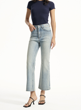 GUS九分喇叭牛仔裤女微弹舒适复古浅色中腰微喇修身性感纯欲显瘦