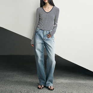 酵洗石磨做旧工艺 女 GUS土耳其进口面料窄版 高腰直筒阔腿牛仔裤