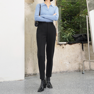 九分裤 女 厚款 裤 高腰显瘦遮肉 直筒西装 GUS秋冬显瘦黑色烟管裤