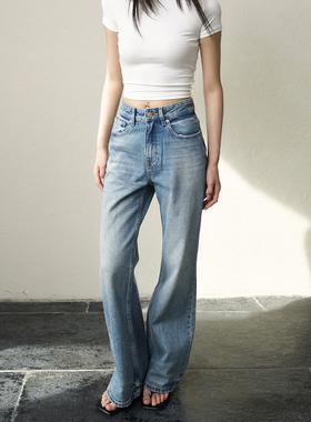 GUS重工洗水微喇牛仔裤不对称巴黎*稼阔腿纯棉无弹中高腰春秋长裤
