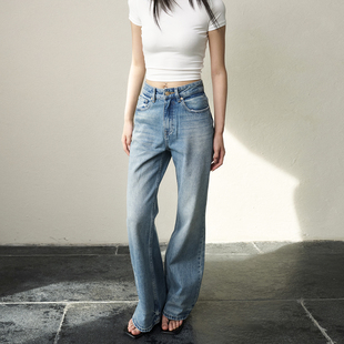 稼阔腿纯棉无弹中高腰春秋长裤 GUS重工洗水微喇牛仔裤 不对称巴黎