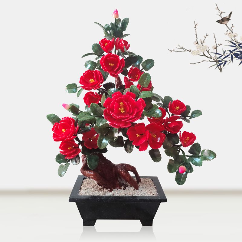 天然玉石牡丹花新中式风工艺品