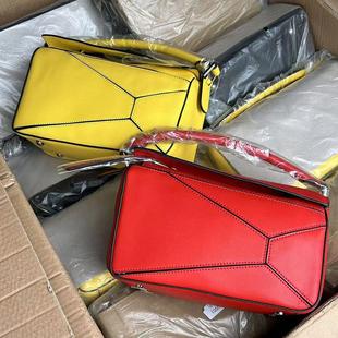 内外全头层牛皮罗家拼接几何包手提斜挎包通勤百搭单肩包真皮女包