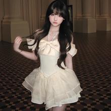 千金风蝴蝶结小礼裙女蓬蓬公主裙杏色连衣裙 生日裙子party小礼服