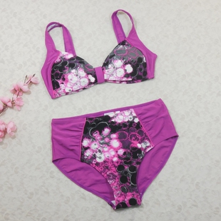 F387欧美风泳衣女性感三角印花高腰温泉度假沙滩比基尼泳装 40号