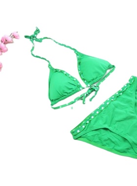 F191外贸原单高品质时尚绿色波点三角杯小胸聚拢款比基尼泳装