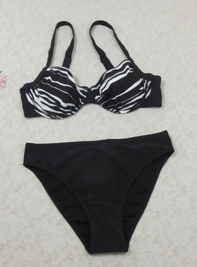 F158欧美分体泳衣女钢托性感黑色温泉度假沙滩比基尼两件套44号