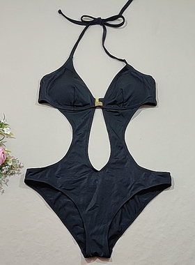 F600外贸原单高品质时尚黑色连体比基尼裸背性感女连体泳装