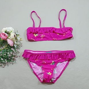 瑕疵特价 比基尼泳装 玫红蝴蝶图案少女款 F606外贸原单高品质时尚