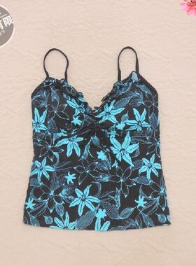 F583外贸原单时尚花色性感舒适修身背心遮肚显瘦女士分体温泉泳衣
