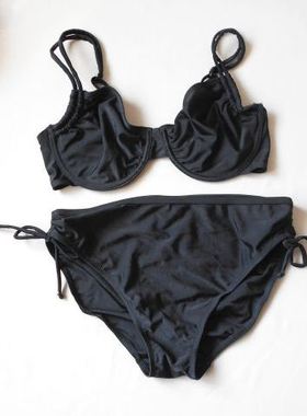 F210欧美原单高品质时尚黑色百搭钢圈聚拢款比基尼泳衣