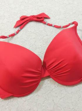 F517外贸原单高品质时尚红色性感舒适弹力钢托聚拢比基尼泳衣80E