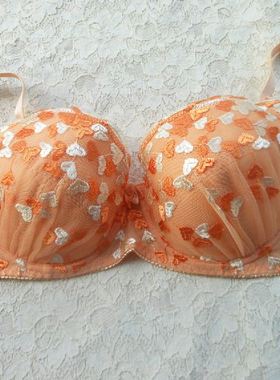 W108外贸钢圈文胸 浅紫色/橘黄刺绣 聚拢文胸70C75D80BC 特价