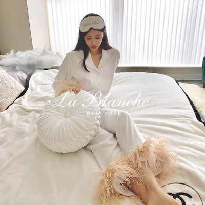 仙女鸵鸟毛轻奢睡衣两件套家居服