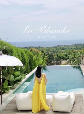 La Blanche夏日限定柠檬黄色露背大裙摆吊带裙海边度假拍照仙女裙