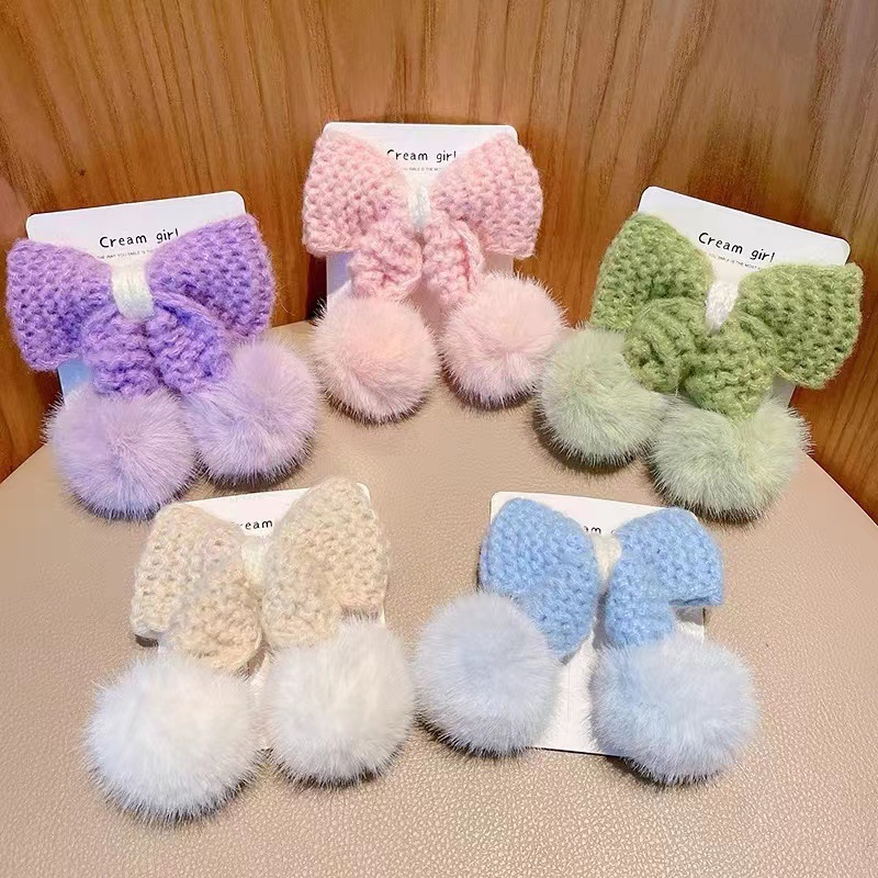 奶油甜筒！毛球蝴蝶结发夹