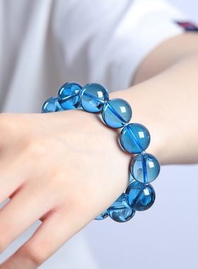 天然原矿巴西帕拉伊巴宝石蓝靓艳丽大颗粒碧玺原创男女款圆珠手链