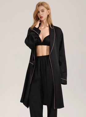 耀婷跨境WB缎面时尚睡衣吊带长裤外袍三件套睡衣家居服3773+3776