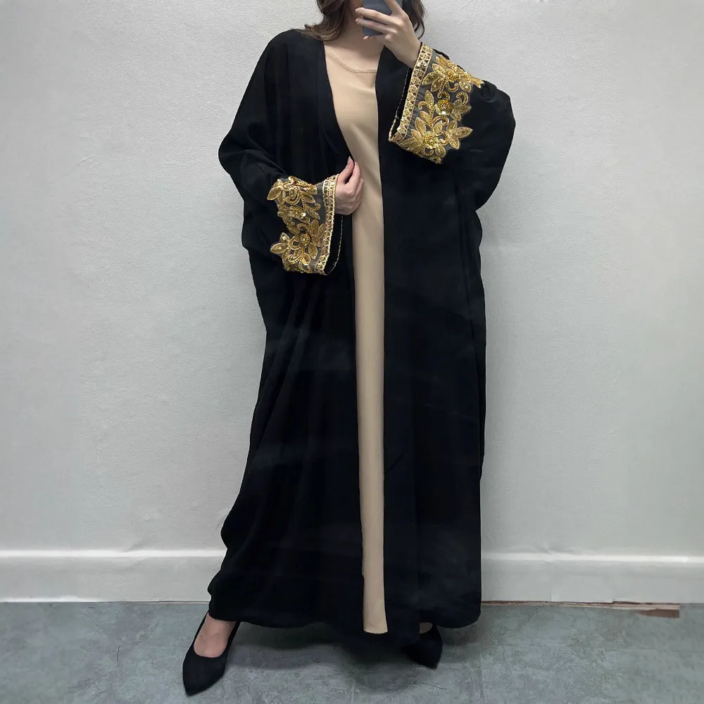 F468跨境外贸新款女装珠绣蝙蝠大袍 优雅宽松长袍
