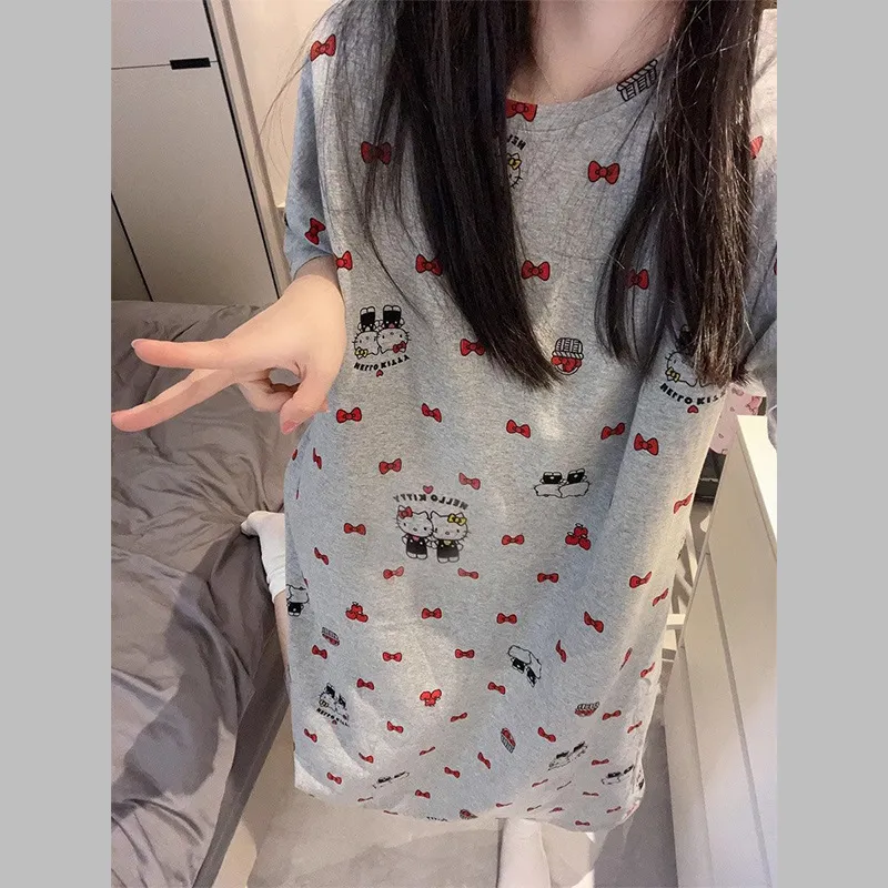 hellokitty睡衣女夏季天短袖中长裙纯棉薄款卡通可爱睡裙女家居服