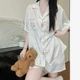 小清晰可外穿家居服套 短裤 仿真丝kitty蟒纹星光缎睡衣女夏季 短袖