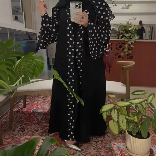 F521女装开衫宽松拼接圆点印花外穿连衣裙