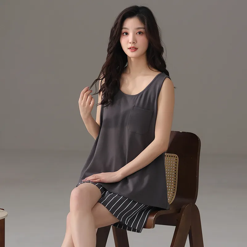 带胸垫睡衣女款夏季纯棉2025新款吊带背心短裤夏款女士家居服夏天