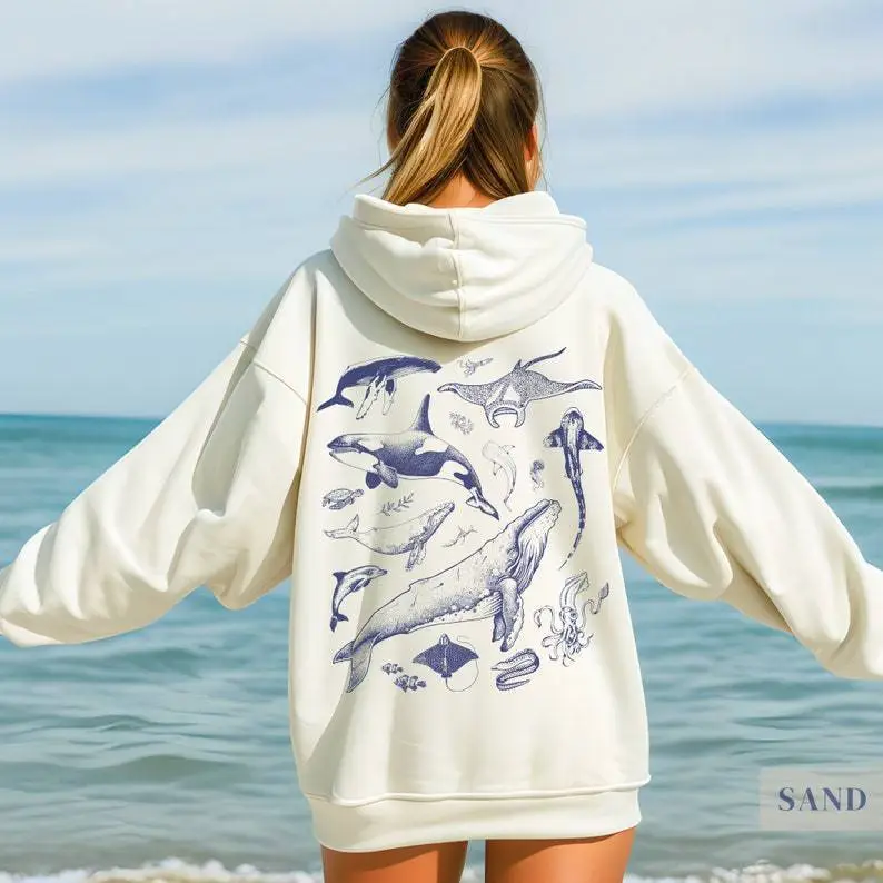 跨境女式卫衣 Oceans Respect The Local Printed Hood连帽衫卫衣