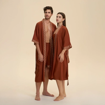 新款跨境长裤情侣睡袍休闲舒适宽松长袍提花缎面家居服3993+5024