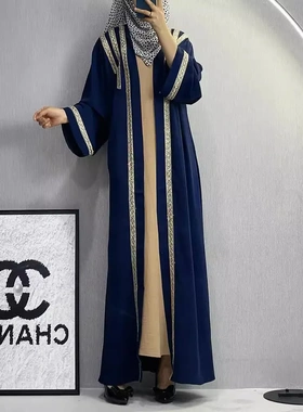 F319跨境外贸电商阿拉伯中东迪拜时尚优雅绣花开衫长袍