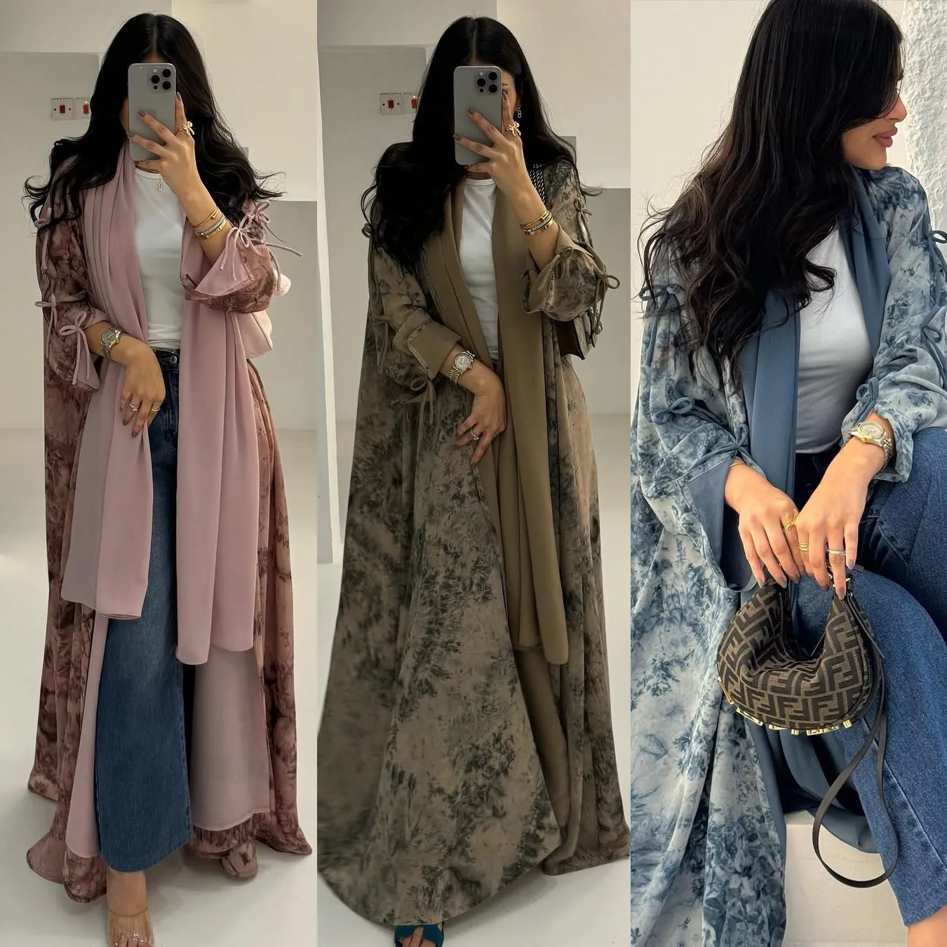MQ181 2026夏modest时尚女装长袍雪纺印花含头巾两件套可外穿